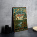 A vintage metal sign for Conecuh National Forest in Alabama, featuring a scenic illustration of a forest landscape with a deer.