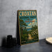 A vintage-style sign for the Croatan National Forest in North Carolina, featuring a scenic landscape with pine forests, coastal wildlife, and scenic beauty.