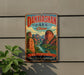 A vintage metal sign for Danxian Park, China, featuring a scenic mountain landscape with a river and lush greenery.