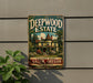 A vintage metal sign for Deepwood Estate, a historic home in Salem, Oregon, built in 1894.