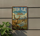 A vintage-style metal sign with a deer and ducks in a natural setting, mounted on a wall.