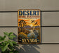 A vintage-style metal sign for the Desert National Wildlife Refuge in Nevada, featuring a desert landscape with a bird and a palm tree.