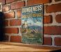 A vintage-style metal sign for the Dungeness National Wildlife Refuge in Washington, featuring a lighthouse, birds, and a mountain landscape.