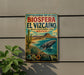 A vintage-style metal sign with a colorful illustration of a whale, cactus, and desert landscape, mounted on a wall.