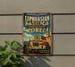a vintage-style sign for the Euphrasian Basilica in Porec, Croatia, with a colorful illustration of the basilica and surrounding buildings.