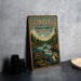 A vintage-style metal sign for Escanabah River State Forest, Michigan, featuring a scenic illustration of a river surrounded by pine trees and mountains.