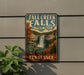 a vintage-style sign for Fall Creek Falls State Park in Tennessee, with a waterfall and autumn foliage depicted.