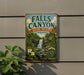 A vintage-style metal sign for Falls Canyon, Indiana, promoting the nature preserve.