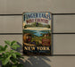 A vintage-style sign for Finger Lakes Wine Country, advertising a cultural landscape and wine experience in New York.