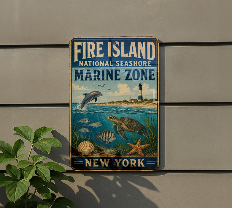 a sign for the Fire Island National Seashore Marine Zone, which is located in New York.