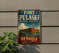 A vintage-style metal sign for Fort Pulaski, a National Monument in Georgia, featuring an illustration of the fort and its surrounding landscape.