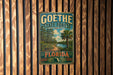 A vintage metal sign for Goethe State Forest in Florida, featuring a palm tree and a path leading through the forest.