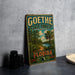 A vintage-style metal sign for Goethe State Forest in Florida, featuring a tropical landscape with palm trees and a body of water.