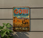 A vintage metal sign advertising the Great Gobi Biosphere Reserve in Mongolia, featuring an illustration of a camel and an antelope in a desert landscape.