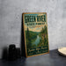 A vintage-style metal sign for the Green River State Forest in Kentucky, featuring a scenic image of the river surrounded by lush forests.