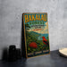 A vintage-style metal sign for the Hakaau Forest National Wildlife Refuge in Hawaii, featuring a bird and tropical foliage.