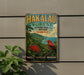 A vintage metal sign for the Hakaau Forest National Wildlife Refuge in Hawaii, featuring a red bird and tropical foliage.