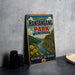 A vintage-style metal sign for Hantangang Park, the Republic of Korea, featuring a scenic landscape with a river and mountains.