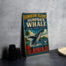 A vintage-style sign for the Hawaiian Islands humpback whale, featuring a whale jumping out of the water and surrounded by tropical elements such as palm trees and flowers.