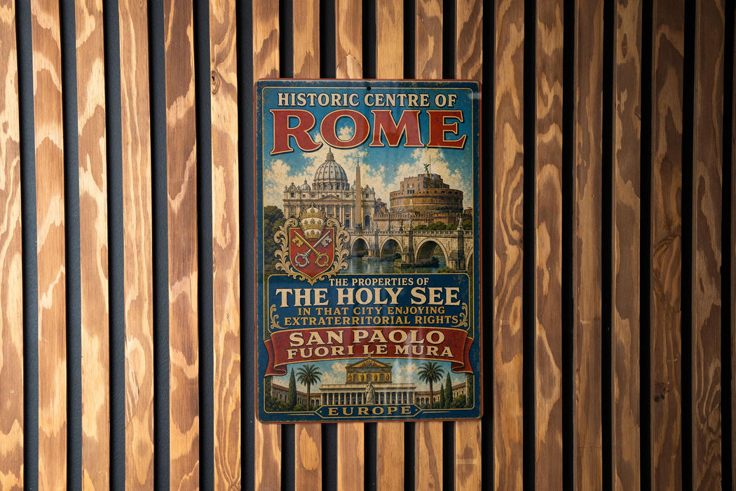 a vintage-style poster advertising the Historic Centre of Rome, Italy.