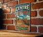 A vintage-style metal sign with the text "HISTORIC CENTRE of Siena Italy" is displayed on a brick wall.
