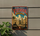 A vintage-style sign for the Historic Centre of Vienna, Austria, featuring an illustration of the city's landmarks and architecture.