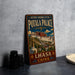A vintage-style metal sign for the historic ensemble of the Potala Palace in Lhasa, Tibet, with a colorful illustration of the palace and surrounding landscape.