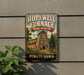 A vintage-style sign for the Hopewell Furnace National Historic Site in Pennsylvania, featuring an illustration of a stone building with a tower.