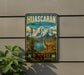 A vintage-style metal sign for Huascaran Biosphere Reserve in Peru, featuring a llama and a mountain landscape.