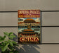 a vintage-style sign advertising the Imperial Palaces of the Ming and Qing Dynasties in Beijing, China.