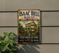 A vintage-style sign for the Isaac Bell House in Newport, Rhode Island, featuring an illustration of the historic home and the text "Step back in time" and "experience".