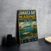 A vintage-style metal sign for Jamaica Bay, New York, featuring illustrations of marine life and a seagull, along with the text "JAMAICA BAY MARINE PROTECTED AREA NEW YORK".