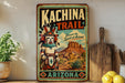 A vintage-style metal sign for the Kachina Trail in Arizona, featuring an illustration of a Native American figure and the text "Discover the Spirit of Arizona".