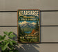 A vintage metal sign for the Kearsarge Mountain State Forest in New Hampshire, featuring a scenic mountain landscape with pine trees and a lake.