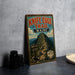 A vintage metal sign for the Knife Edge Trail in Maine, featuring a mountain landscape and trail information.