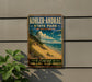 A vintage-style metal sign for Kohler-Andrae State Park in Wisconsin, featuring a beach scene with sand dunes and a blue sky with clouds.