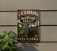a vintage-style metal sign for Lackawanna Heritage Valley National Heritage Area, with a train depicted on the sign.
