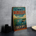 A vintage metal sign advertising Lake Burullus, Egypt, with a scenic illustration of a lake, boat, and birds.