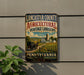 A vintage-style metal sign for Lancaster County, Pennsylvania, advertising agricultural heritage landscapes, with a farm scene and a horse-drawn carriage in the background.