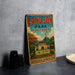 A vintage metal sign for Lang Son Park in Vietnam, featuring an illustration of a park with a temple and trees.