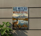 A vintage-style metal sign for the Lee Metcalf National Wildlife Refuge in Montana, featuring a goose standing on a grassy bank with a mountain in the background.