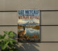 A vintage-style metal sign for the Lee Metcalf National Wildlife Refuge in Montana, featuring a goose standing on a grassy bank with a mountain in the background.