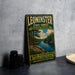 A vintage-style metal sign for Leominster State Forest in Massachusetts, featuring a scenic illustration of a forest and a river.