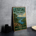 A vintage-style metal sign for LESNESE STATE FOREST, Virginia, featuring a scenic landscape with a river and mountains.