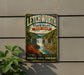 A vintage-style sign for Litchworth State Park in New York, featuring a scenic waterfall and lush greenery.