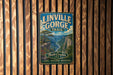 A vintage-style metal sign for Linville Gorge Trail in North Carolina, USA, mounted on a wooden wall.