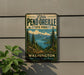 A vintage metal sign for Little Pend Oreille State Forest in Washington, featuring a scenic landscape with pine trees, mountains, and a lake.