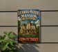 A vintage-style sign for the Lockwood-Mathews Mansion Museum in Connecticut, featuring an illustration of a historic mansion surrounded by trees and flowers.