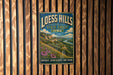 A vintage-style metal sign for Loess Hills State Forest, Iowa, featuring a scenic landscape with a river and mountains.