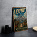A vintage-style sign for the Loowit Trail in Washington, featuring a mountain landscape and trail marker.